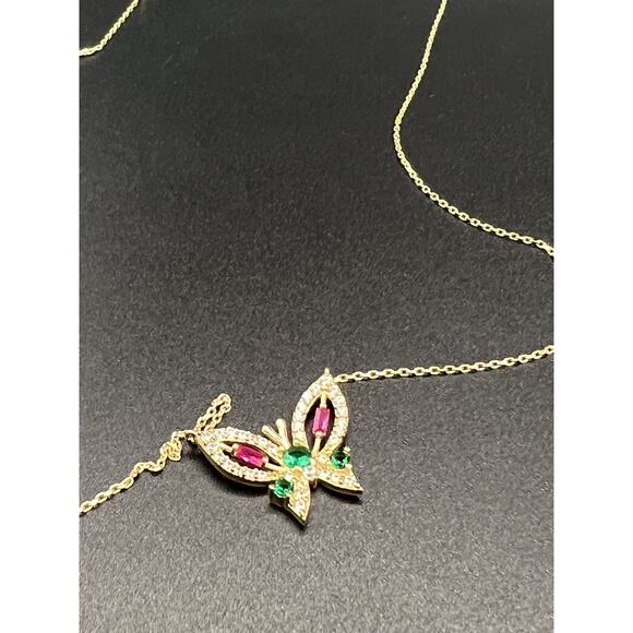 14k Gold Butterfly Multi Colored Gemstone 18in Necklace - Picture 15 of 15